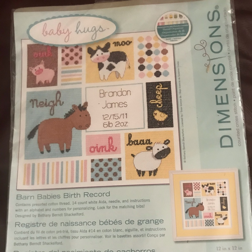 Dimensions Barn Babies Birth Record Counted Cross Stitch Kit